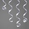 Glowing hanging curl serpentine. Silver white metallic color New Year Christmas decoration design element streamer