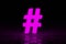 Glowing hashtag symbol of violet color on dark background