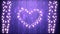 Glowing heart and strings of fairy lights on purple background