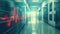 Glowing heartbeat line in a modern medical hallway