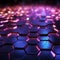 Glowing hexagons in blue purple hues, abstract 3D illustration background