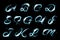 Glowing ice blue light effect glitter text uppercase A-M