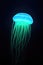 Glowing jellyfish deep underwater, beautiful bioluminescent jellyfish background. Generative AI