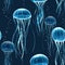 Glowing jellyfish. Seamless pattern