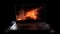 Glowing laptop burns through the dark night sky generated by AI