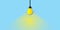 Glowing of light bulb on soft blue background. Ideas inspiration concepts of business finance or goal to success.