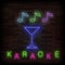 Glowing Light Karaoke. Musical Logo. Colorful Line Icon. Sign Board of Music Bar