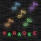 Glowing Light Karaoke. Musical Logo with Notes. Colorful Line Icon. Sign Board of Music Bar