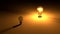 Glowing lightbulb is placed on the dark ground near the dark lightbulb. 3D render of energy and light