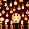 Glowing lightbulb with smiley face, showing happiness and positive energy