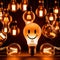 Glowing lightbulb with smiley face, showing happiness and positive energy