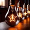 Glowing lightbulbs with star symbols, symbolizing bright future with successful hopes and dreams