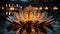 The glowing lotus reflects on the tranquil pond at dusk generated by AI