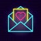 Glowing love letter neon heart in envelope neon style