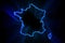 Glowing Map of France, modern blue outline map