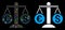 Glowing Mesh Carcass Currency Scales Icon with Flash Spots