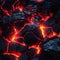 Glowing molten lava on a rocky surface. AI-generated.