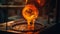 Glowing molten steel pouring from ladle motion generated by AI