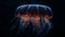 Glowing moon jellyfish in dark underwater environment generated by AI