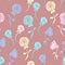 Glowing Multicolor Floral Scatter Seamless Pattern On Dusky Pink Backdrop