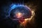 glowing multicolored brain in outer space
