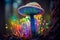 Glowing mushroom with mystical light organism, generative AI