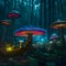 Glowing mushrooms in the forest - ai generated image