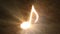 Glowing musical note on the table. The magic of music. Note with rays of light. 97