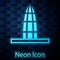 Glowing neon Agbar tower icon isolated on brick wall background. Barcelona, Spain. Vector