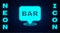 Glowing neon Alcohol or beer bar location icon isolated on brick wall background. Symbol of drinking, pub, club, bar