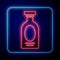 Glowing neon Alcohol drink Rum bottle icon isolated on blue background. Vector