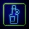 Glowing neon Alcohol drink Rum bottle icon isolated on blue background. Vector