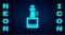 Glowing neon Alcohol drink Rum bottle icon isolated on brick wall background. Vector