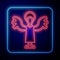 Glowing neon Angel icon isolated on black background. Vector