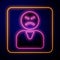 Glowing neon Angry customer icon isolated on black background. Vector