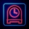 Glowing neon Antique clock icon isolated on black background. Vector