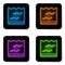 Glowing neon Aquarium icon isolated on white background. Aquarium for home and pets. Black square button. Vector