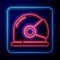 Glowing neon Astronaut helmet icon isolated on blue background. Vector