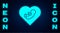 Glowing neon Baby inside heart icon isolated on brick wall background. Vector