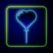 Glowing neon Balloon in form of heart with ribbon icon isolated on blue background. Valentines day. Vector