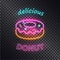 Glowing Neon Banner with Pretty Delicious Donut