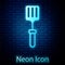 Glowing neon Barbecue spatula icon isolated on brick wall background. Kitchen spatula icon. BBQ spatula sign. Barbecue