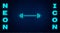Glowing neon Barbell icon isolated on brick wall background. Muscle lifting icon, fitness barbell, gym, sports equipment