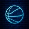 Glowing neon Basketball ball icon isolated on brick wall background. Sport symbol. Vector