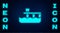 Glowing neon Beach pier dock icon isolated on brick wall background. Vector