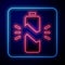 Glowing neon Broken battery icon isolated on blue background. Vector Illustration