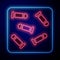 Glowing neon Bullet icon isolated on blue background. Vector