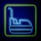 Glowing neon Bumper car icon isolated on blue background. Amusement park. Childrens entertainment playground, recreation