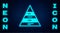 Glowing neon Business pyramid chart infographics icon isolated on brick wall background. Pyramidal stages graph elements