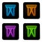 Glowing neon Camping portable folding chair icon isolated on white background. Rest and relax equipment. Fishing seat